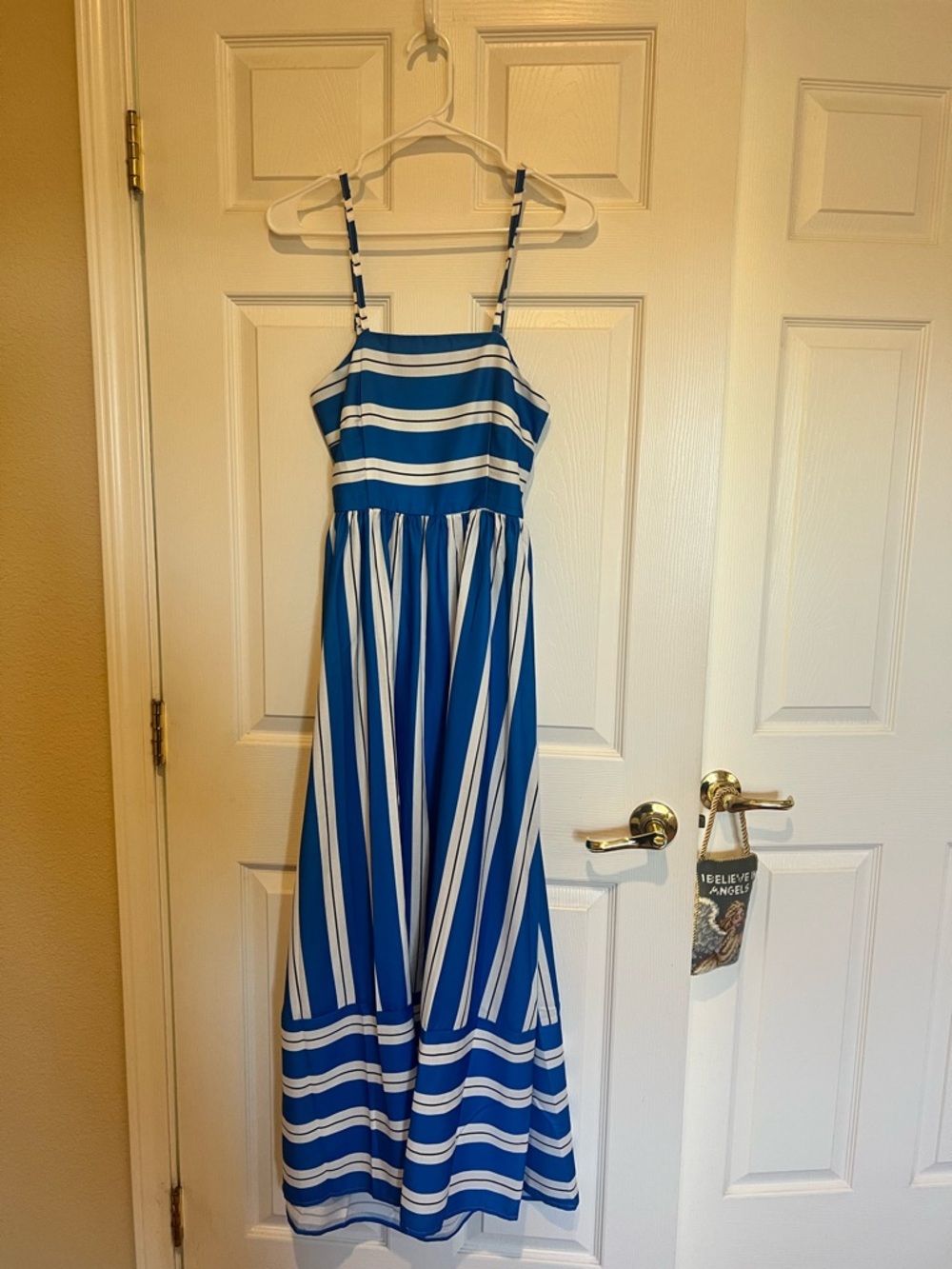 Blue and White Striped Spaghetti Strap Maxi Dress